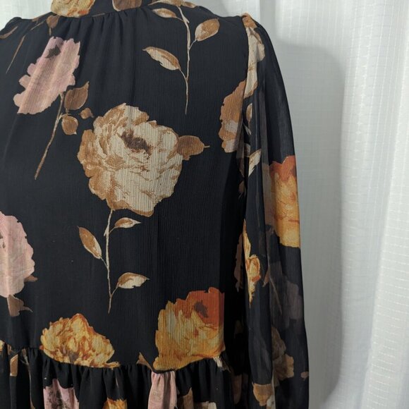 Maison Tara Dress, Size 6, Black with Orange-ish Floral Design - Picture 2 of 7